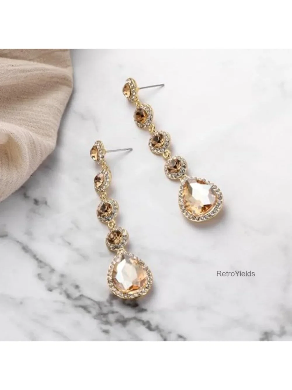 Wedding Chandelier Dangle Earrings for Bride - Crystal Teardrop Cluster Bridal